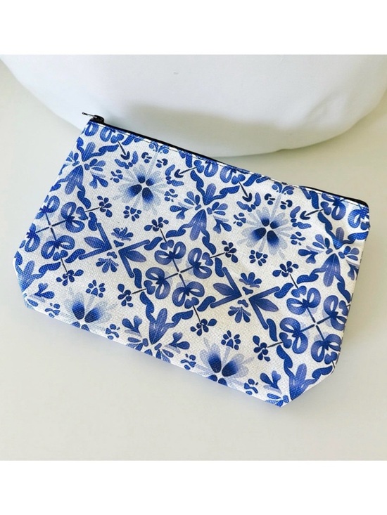Handbags - Blue & White Floral Cosmetics Bag Zipper Travel Pouch